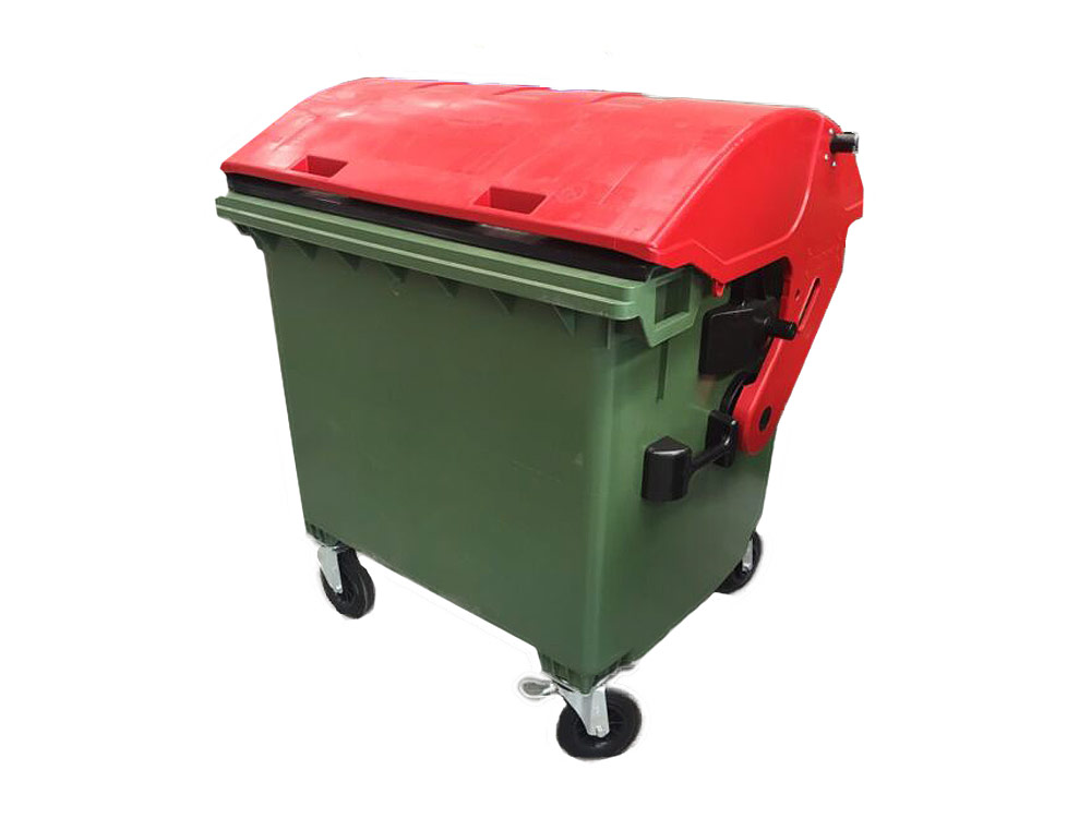 1100 Litre 4 Wheel Plastic Bin with Dome Lid in Red