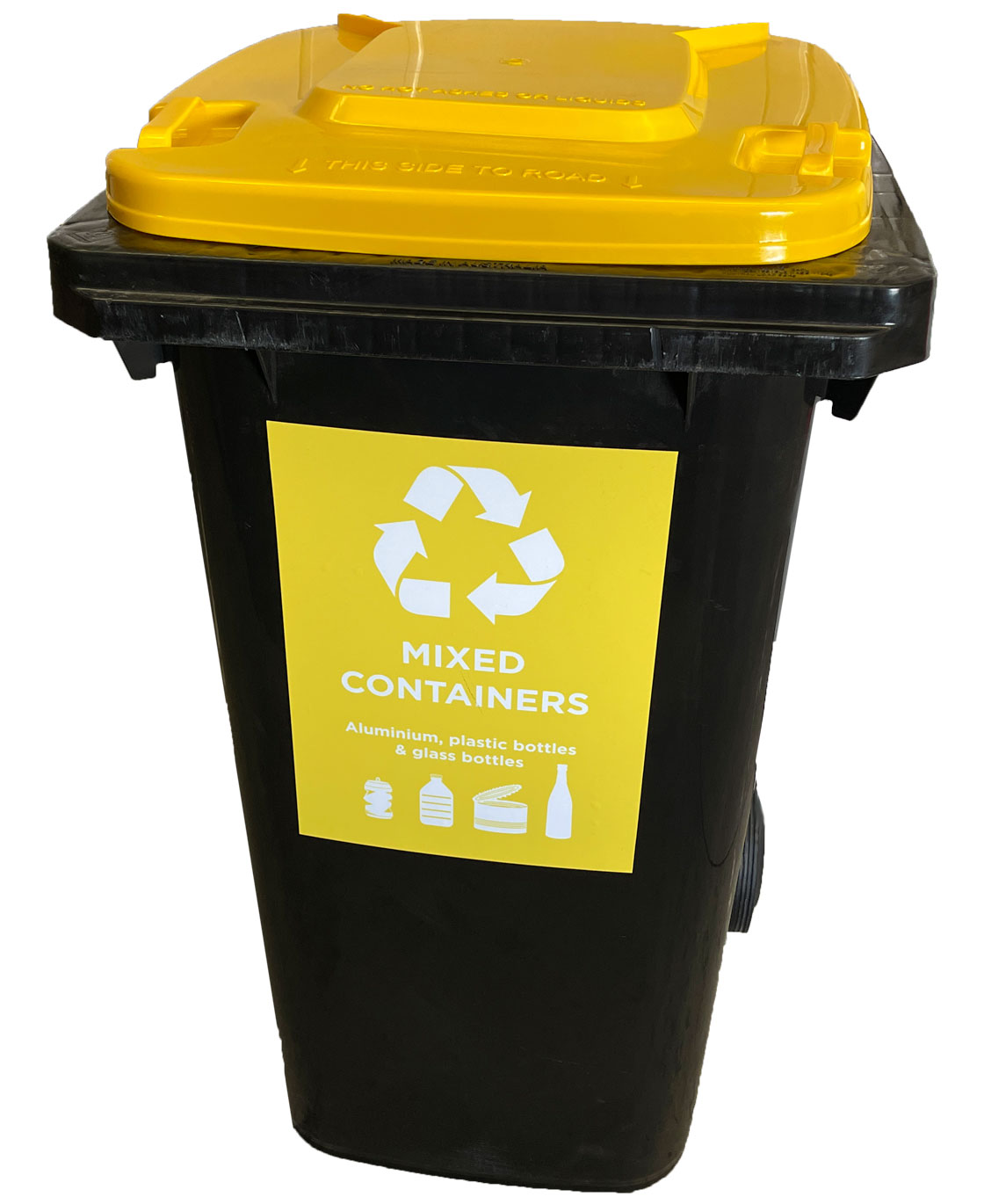 240-litre-wheelie-bin-in-black-with-yellow-lid-with-mixed-containers