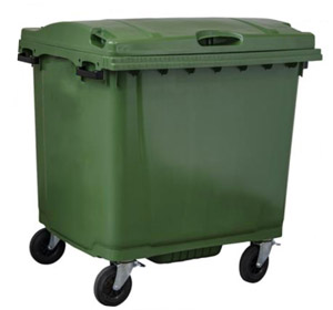 1100 Litre 4 Wheel Plastic Bin in Green With Bottom | 