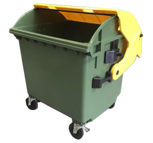 1100 Litre 4 Wheel Plastic Bin with Dome Lid in Yellow | 