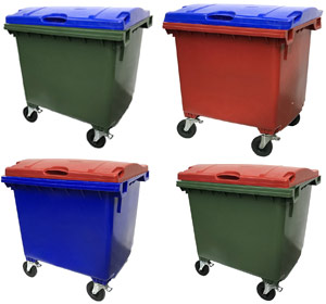 1100 Litre 4 Wheel Plastic Bin Custom Lid & Body | 