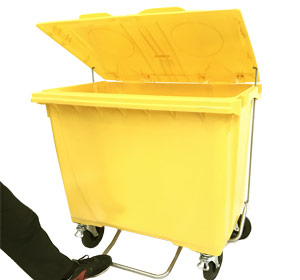 660 Litre 4 Wheel Plastic Bin with Foot Lid Lifter in Yellow | 