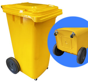 Heavy Duty Yellow Wheelie Bin 240Lt Medical or Paper Waste Bin with 4 Wheels